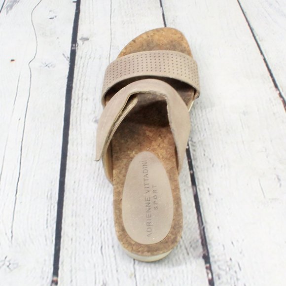 Adrienne Vittadini Calais Two Band Tan Leather Comfortable Slide Sandals 5.5 M - Picture 6 of 9